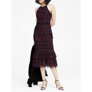 Banana Republic Black & Wine Embroidered & Lace Halter Midi Dress, S 2